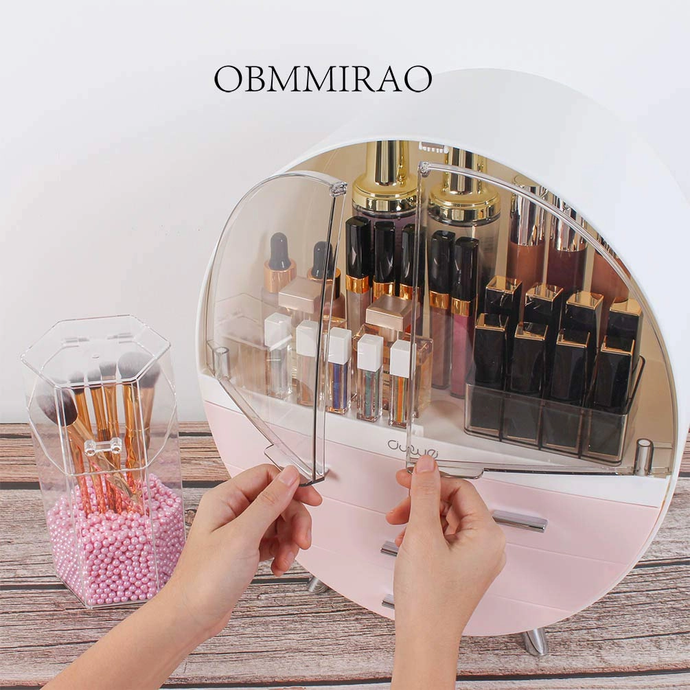 Elegant Dustproof Makeup Storage Organizer Box, Waterproof Large Cosmetics Organizer Storage with Drawers Skincare Cosmetic Display Cases for Countertop Bathroom Dresser Dedroom