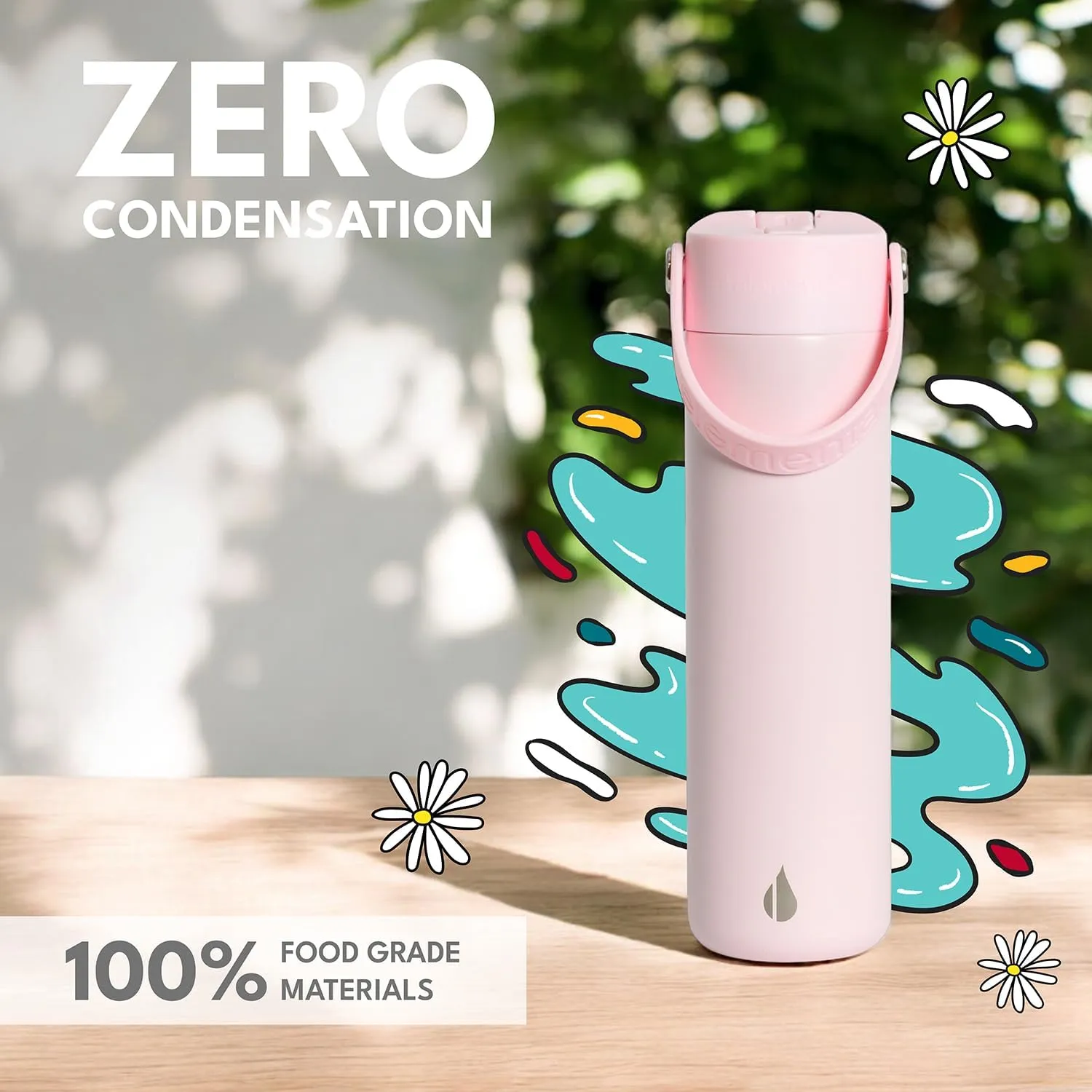 Elemental Stainless Steel Water Bottle with Straw - Leak Proof Double Wall Insulated Water Bottles for Travel, Sports and Gym - BPA Free Sport Thermos with Flip-up Straws - 24oz, Blush Pink