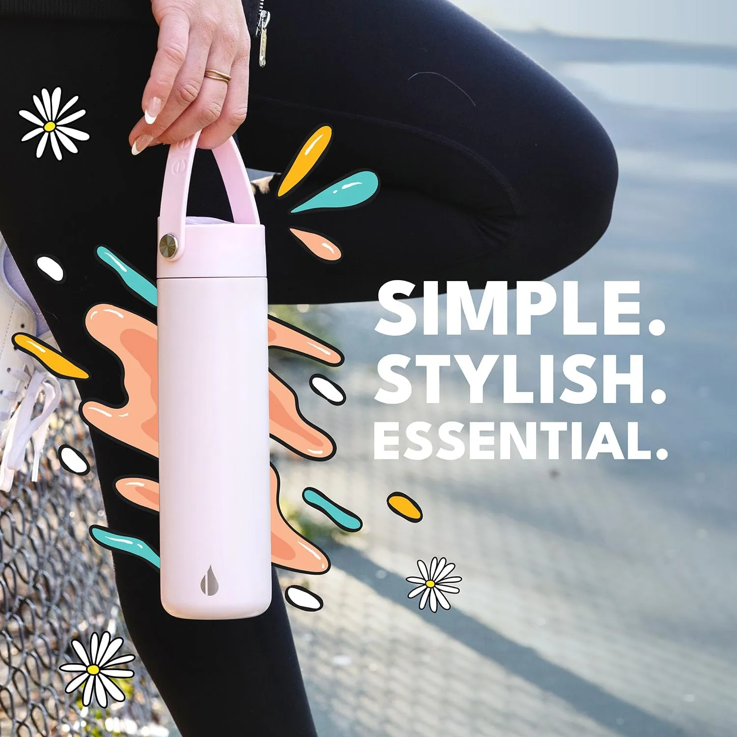 Elemental Stainless Steel Water Bottle with Straw - Leak Proof Double Wall Insulated Water Bottles for Travel, Sports and Gym - BPA Free Sport Thermos with Flip-up Straws - 24oz, Blush Pink