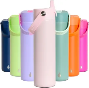 Elemental Stainless Steel Water Bottle with Straw - Leak Proof Double Wall Insulated Water Bottles for Travel, Sports and Gym - BPA Free Sport Thermos with Flip-up Straws - 24oz, Blush Pink