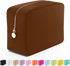 Embla Makeup Bag Travel Cosmetics Pouch and Toiletry Bag, Nylon Zipper Pouch Purse, Cute Make Up Organizer Storage Tote for Women Girls, Waterproof Travel Skincare Case, Large Makeup Bags, Chocolate