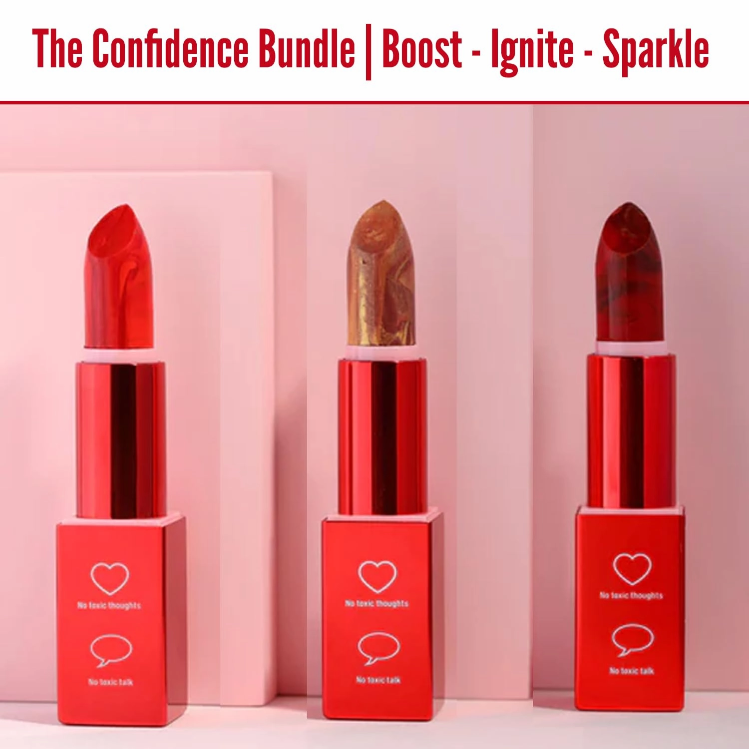 Empowerment Luxe Vegan Lipstick Trio - Enriched Formula for Moisturizing, Vibrant, Creamy, And Long-Lasting Lips - Glamorous Red Lipstick for Women (Set Of 3)