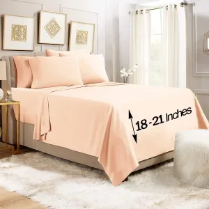Empyrean Extra Deep Pocket Fitted Sheet - 110 GSM Deep Pocket Bed Sheet Set – Soft Deep Pocket 6 Piece Set - 60 x 80 inches - Queen Size Sheets - Pale Blush (Pink)
