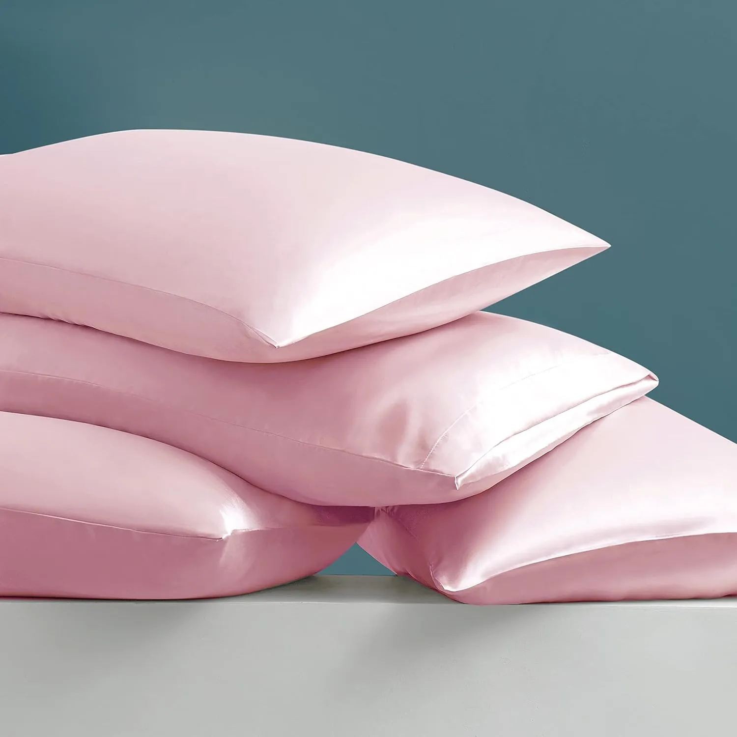 Ersmak 7 Pieces Satin Sheets Set King Size, Luxury Silky Blush Pink Satin Bed Sheets Set with 1 Deep Pocket Fitted Sheet, 1 Soft Flat Sheet, 4 King Pillowcases and 1 Body Pillowcase