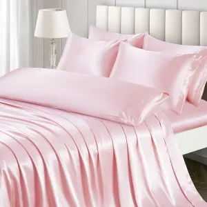 Ersmak 7 Pieces Satin Sheets Set King Size, Luxury Silky Blush Pink Satin Bed Sheets Set with 1 Deep Pocket Fitted Sheet, 1 Soft Flat Sheet, 4 King Pillowcases and 1 Body Pillowcase
