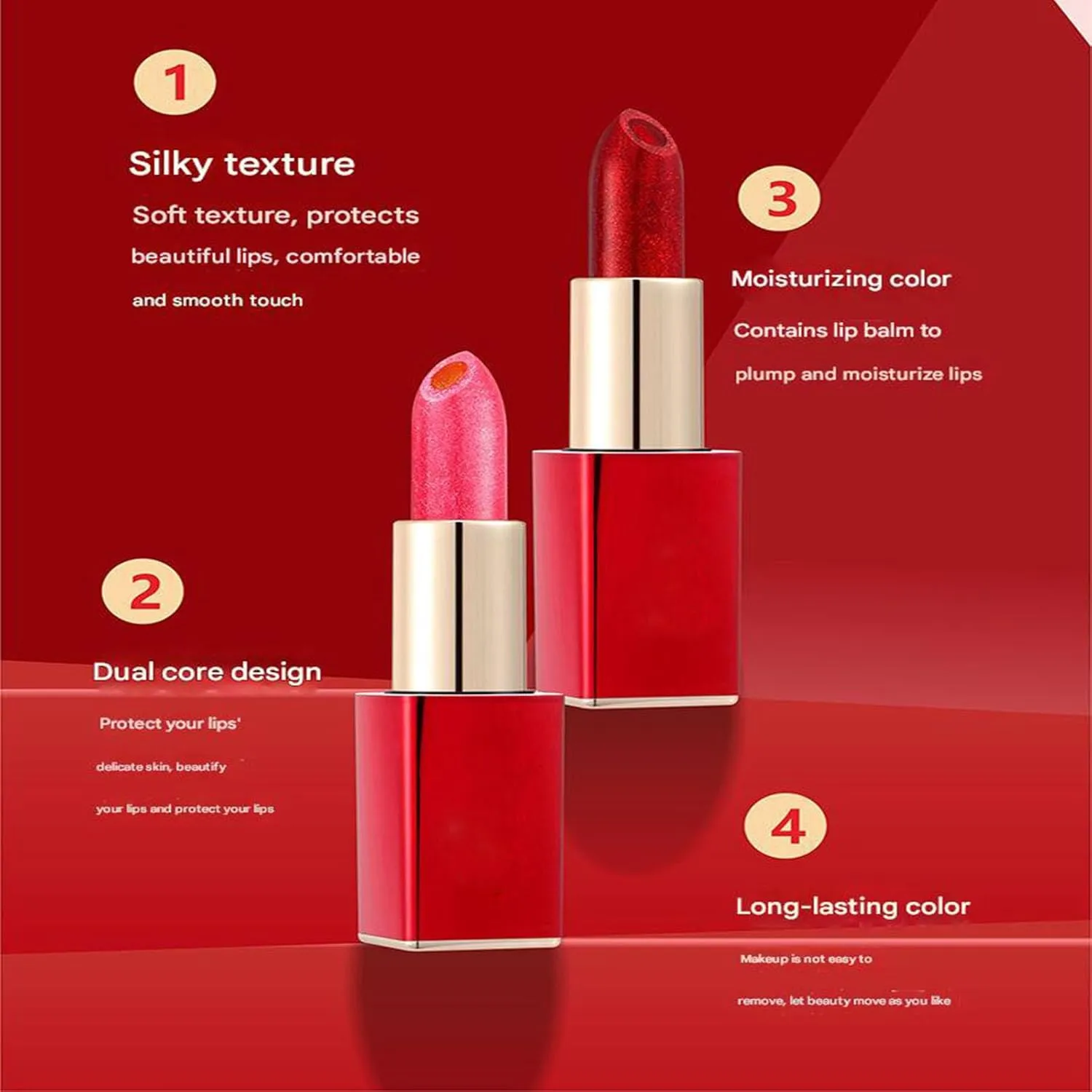Evermoreby Color Changing Moisturizing Glitter Lipstick, Transfer Proof Color Changing Lipstick, Moisturizing Glossy Shine Lip Gloss, Deep Nourishments (Purplish Red)