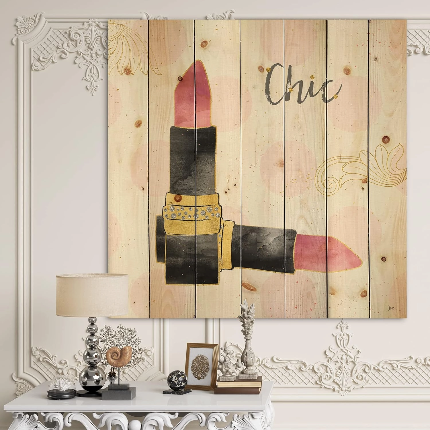 Fashion Glam Lipstick Ii Modern & Contemporary Wood Wall Decor, Red Wood Wall Art, Large Fashion Wood Wall Panels Printed On Natural Pine Wood Art