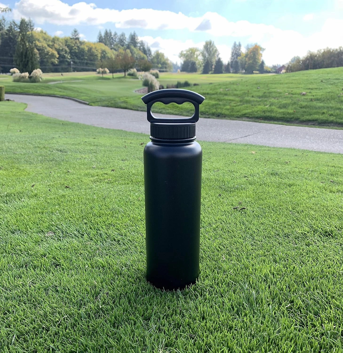 Fifty/Fifty 40oz, Sport Double Wall Vacuum Insulated Water Bottle, Stainless Steel, 3 Finger Cap w/ Wide Mouth, Lipstick Pink, Lipstick Pink, 40 oz.