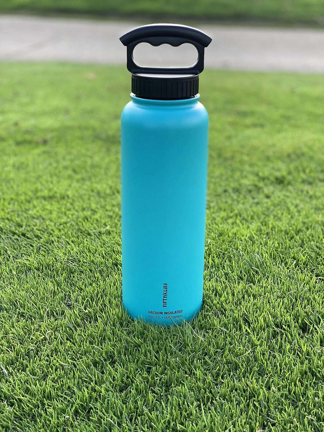 Fifty/Fifty 40oz, Sport Double Wall Vacuum Insulated Water Bottle, Stainless Steel, 3 Finger Cap w/ Wide Mouth, Lipstick Pink, Lipstick Pink, 40 oz.