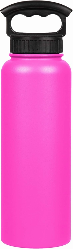 Fifty/Fifty 40oz, Sport Double Wall Vacuum Insulated Water Bottle, Stainless Steel, 3 Finger Cap w/ Wide Mouth, Lipstick Pink, Lipstick Pink, 40 oz.