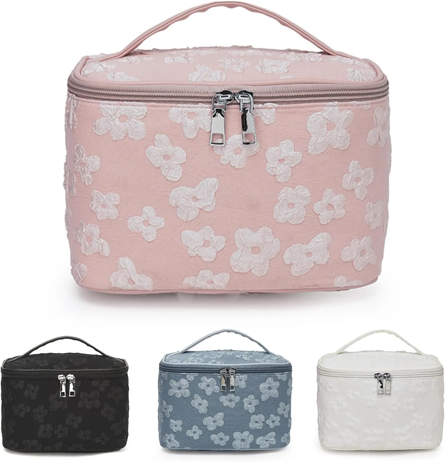 Floral Makeup Bag, Large Capacity Makeup Toiletry Bag, Zipper Cosmetic Pouch, Daily Travel Use Skincare Bag, Multipurpose Organizer Bag (Rose Blush Pink)