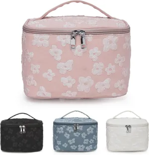 Floral Makeup Bag, Large Capacity Makeup Toiletry Bag, Zipper Cosmetic Pouch, Daily Travel Use Skincare Bag, Multipurpose Organizer Bag (Rose Blush Pink)