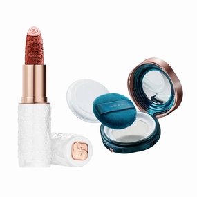 FLORASIS Floral Dewy In-Porcelain Lipstick M217 Intoxicating Red Glaze & Fairy Peach Blossom Powder 01 Snow