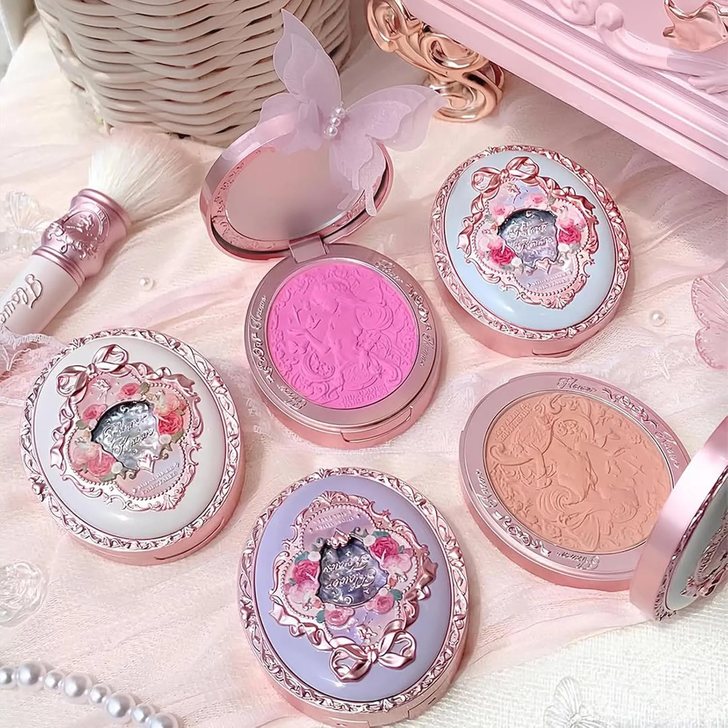 Flower Knows Midsummer Fairytales Velvet Blush,Fushia Matte Finish,Buildable & Blendable Powder Blush for cheeks,Highly Pigmented,Natural Flush for All Skin Tones(02 Dreaming Butterfly,5g)
