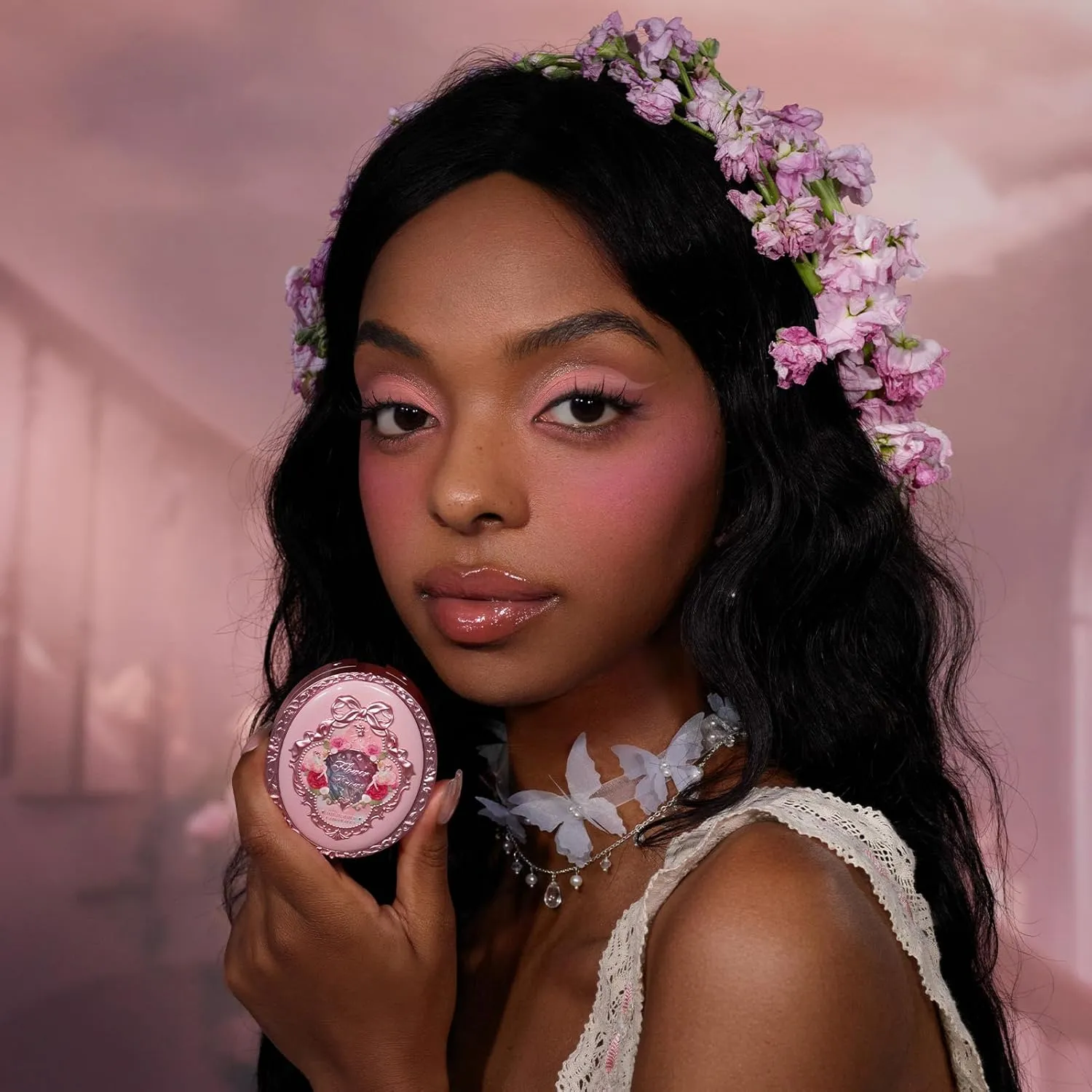 Flower Knows Midsummer Fairytales Velvet Blush,Fushia Matte Finish,Buildable & Blendable Powder Blush for cheeks,Highly Pigmented,Natural Flush for All Skin Tones(02 Dreaming Butterfly,5g)