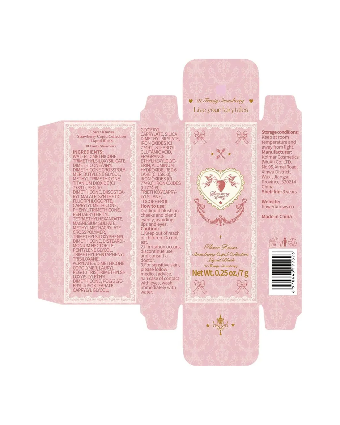 Flower Knows Strawberry Cupid All Day Glow Liquid Blush,Water- & Sweat-Resistant Blush for Cheeks,Blendable Dewy Finish with Hydrating Formula (01 Frosty Strawberry,0.25 Fl Oz)