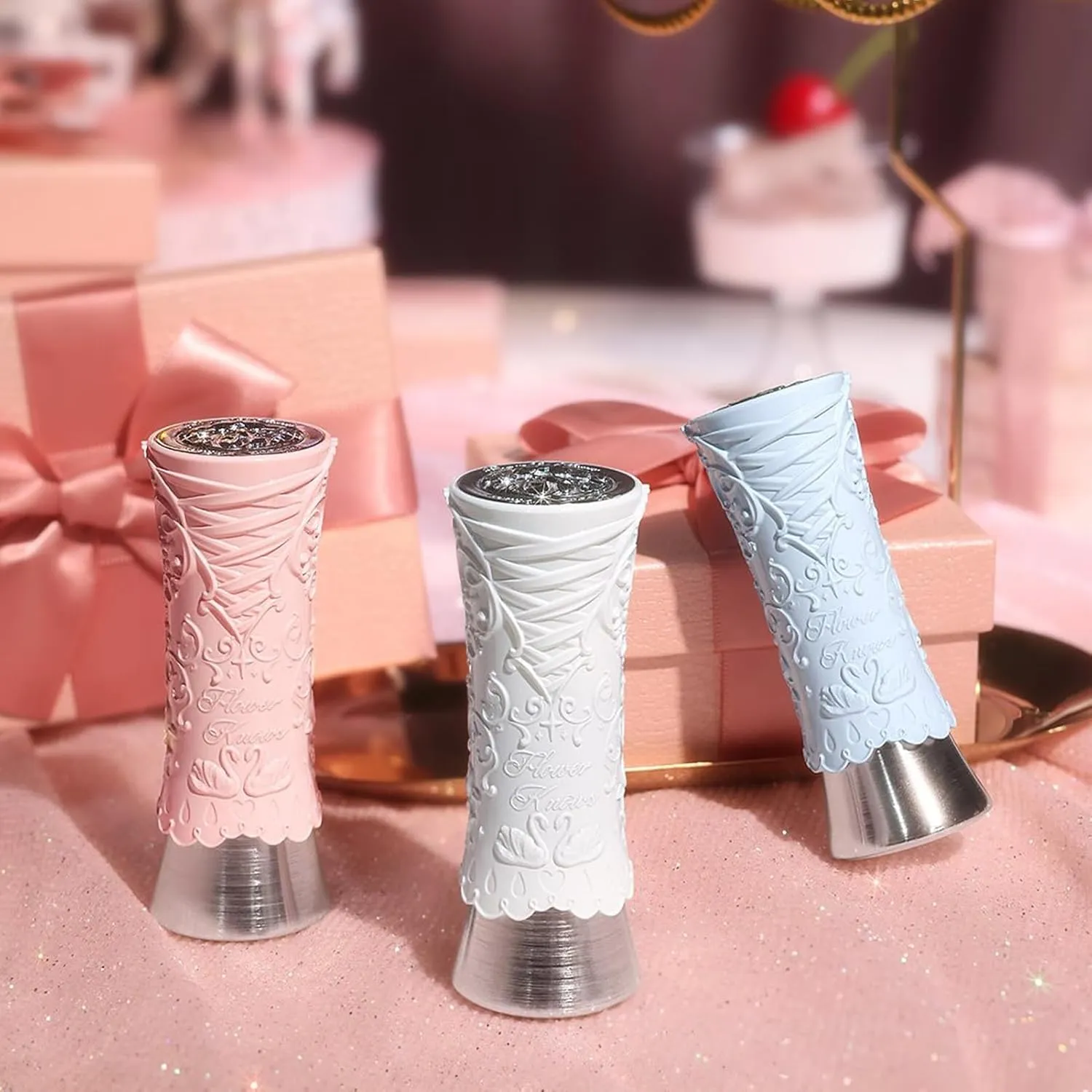 Flower Knows Swan Ballet Shine Lipstick,Hydrating Solid Lip Gloss,Moisturizing Pink Tinted Lip Balm-Long Lasting Lip Gloss in Balm for Girls&Women,Vegan & Cruelty-Free(B04 Silver Moon)