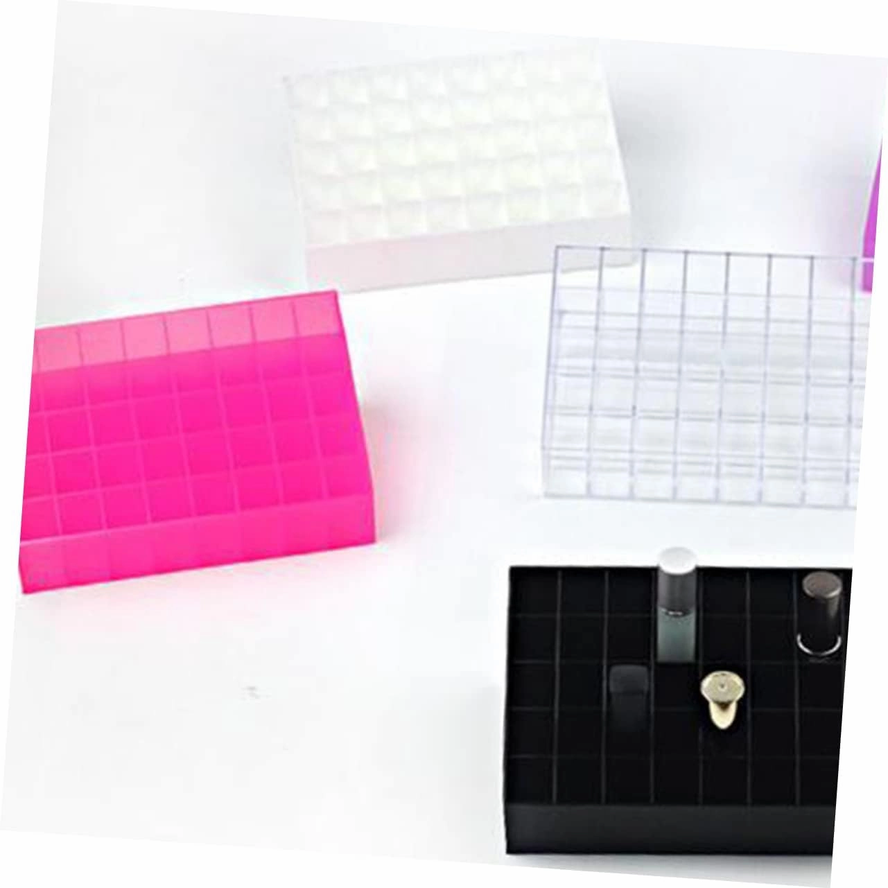 FRCOLOR Lip Gloss Holder 40 Box Clear Plastic Organizer Bins Liquid Lipstick Clear Lip Gloss Lipstick Display Stand Plastic Lip Gloss Rack Pink Storage Canister Lipstick Storage Case