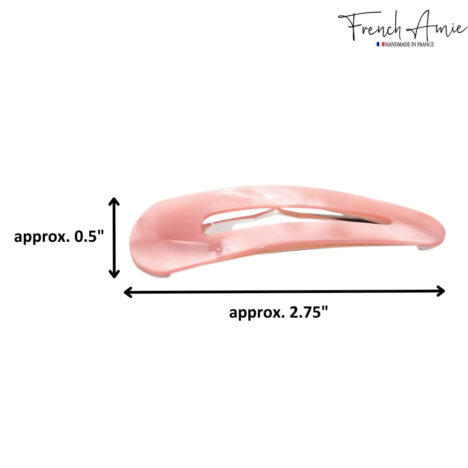 French Amie Clic Clac Large Handmade Celluloid Acetate Set of 2 Snap Hair Clips No Slip Side Slide-in Barrette for Women and Girls (Blush Pink)