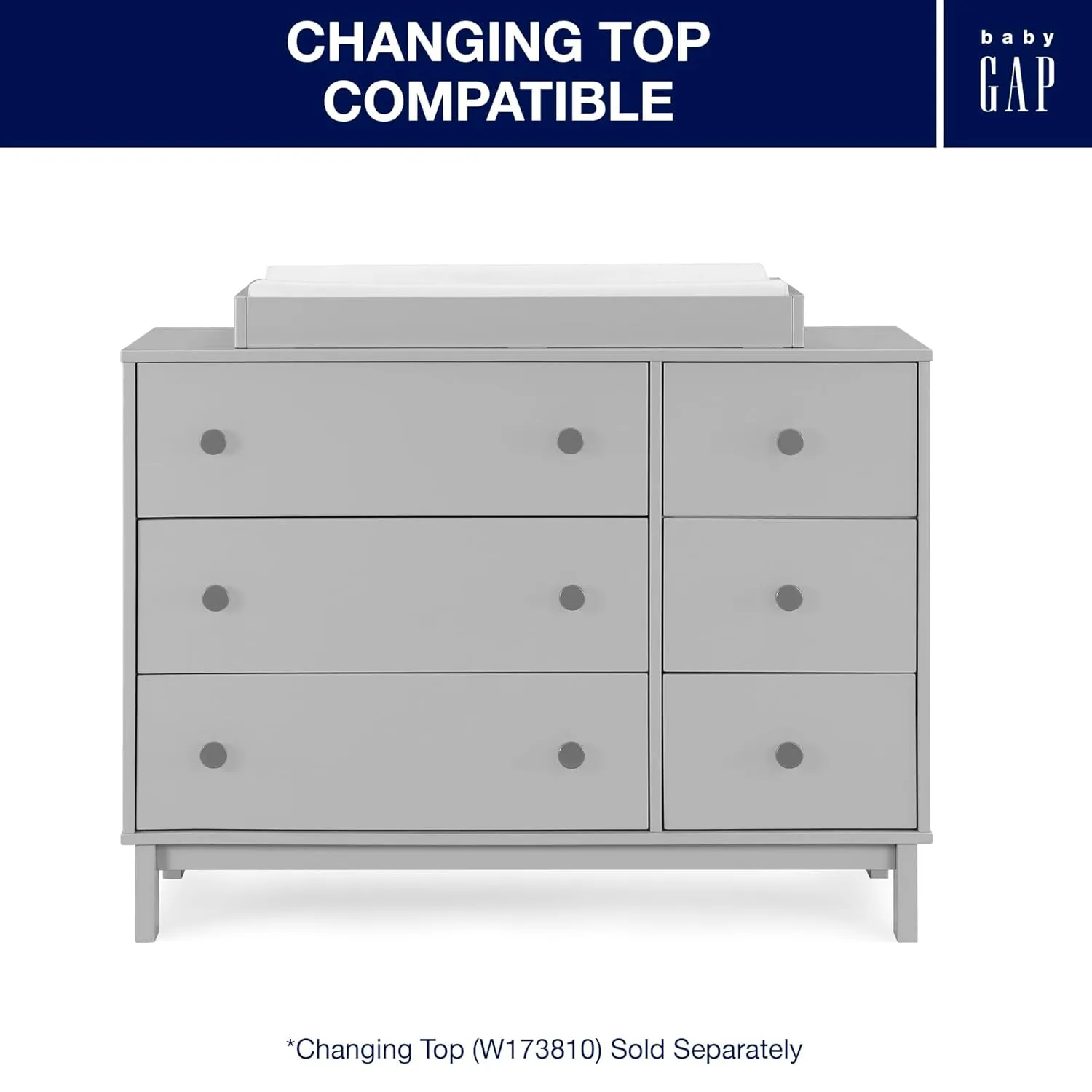 GAP babyGap Legacy 6 Drawer Dresser with Interlocking Drawers - Greenguard Gold Certified, Grey/Dark Grey