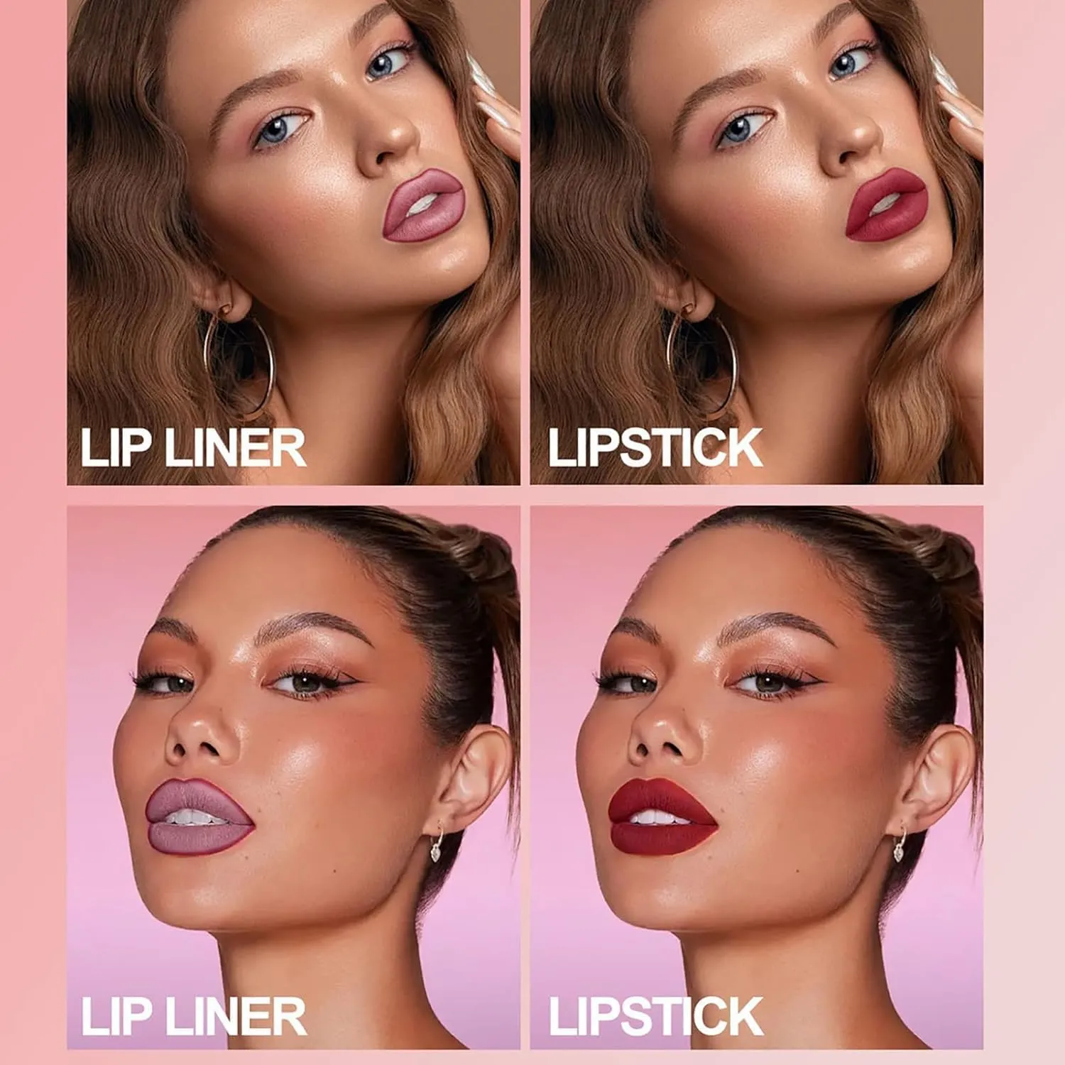 Genli Lifter Glaze Oil Balm, Genli Pink Drip Lipstick, Lifter Glaze Oil Balm, Two-in-One Set Lip Line, Waterproof Matte Lipstick Lipstick Set (8 colors)