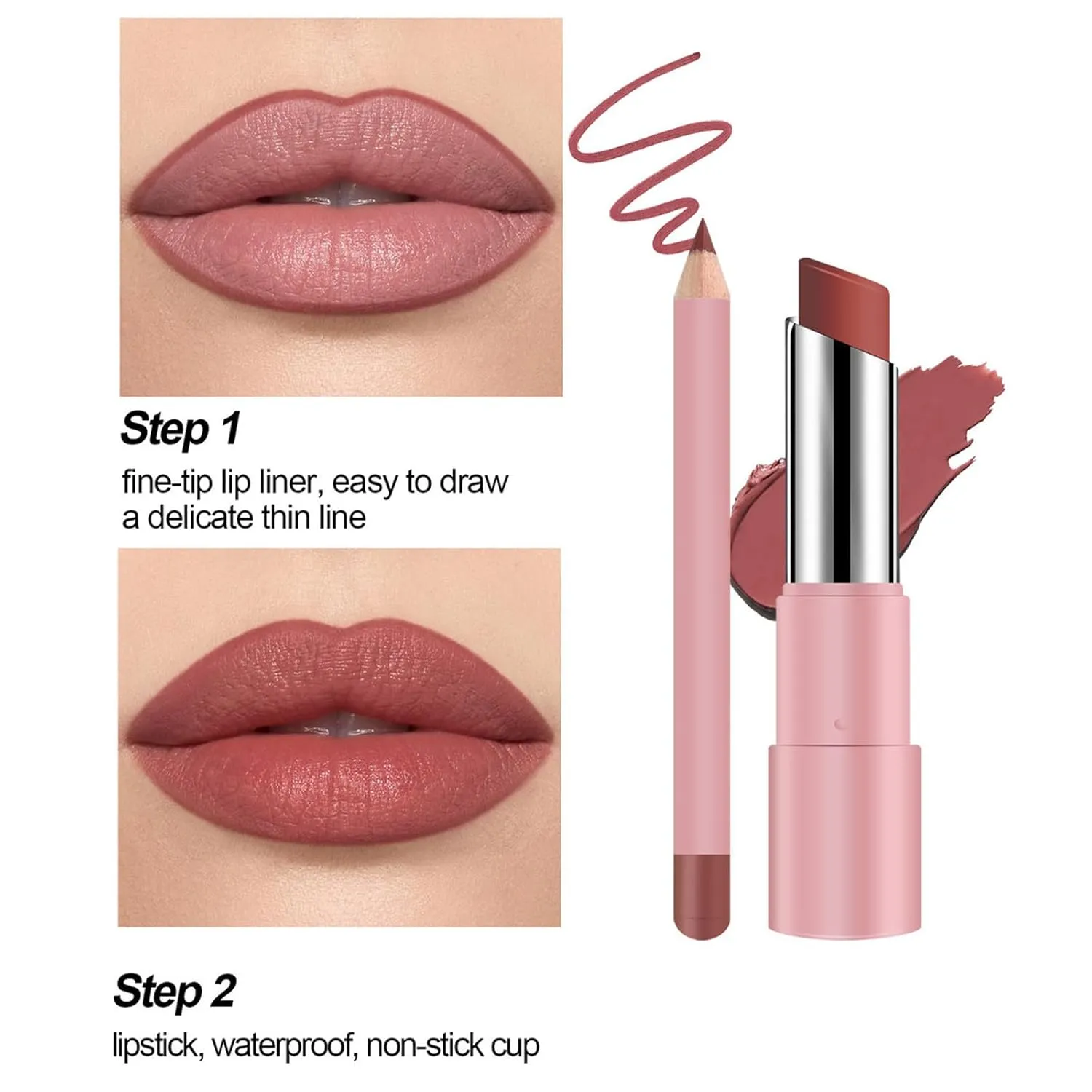 Genli Lifter Glaze Oil Balm, Genli Pink Drip Lipstick, Lifter Glaze Oil Balm, Two-in-One Set Lip Line, Waterproof Matte Lipstick Lipstick Set (8 colors)