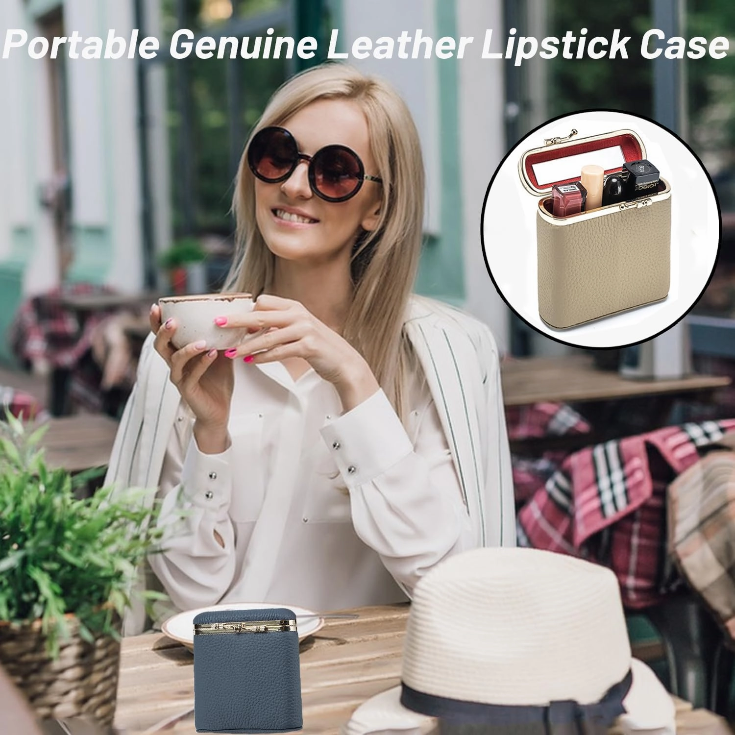 Genuine Leather Lipstick Case, Lipstick Organizer Holder with Mirror,Cosmetic Storage Kit Makeup Travel Cases Organizer Bag for Purse (Black)