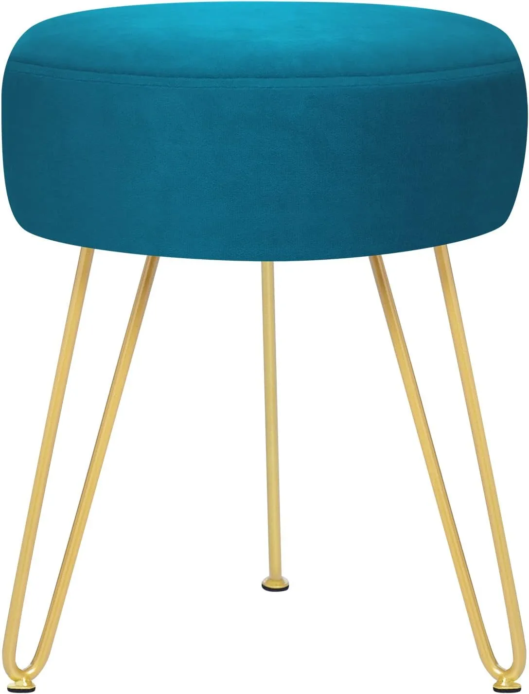 GERANT Multifunctional Vanity Stool - Velvet Footrest Stool-Upholstered Chair Stool -Ottoman Round Modern Dressing Chair - Side Coffee Table Seat with Golden Metal Leg for Living Room (Peacock Blue)
