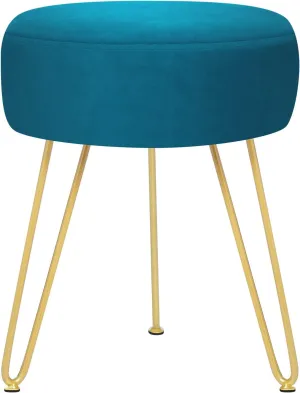 GERANT Multifunctional Vanity Stool - Velvet Footrest Stool-Upholstered Chair Stool -Ottoman Round Modern Dressing Chair - Side Coffee Table Seat with Golden Metal Leg for Living Room (Peacock Blue)