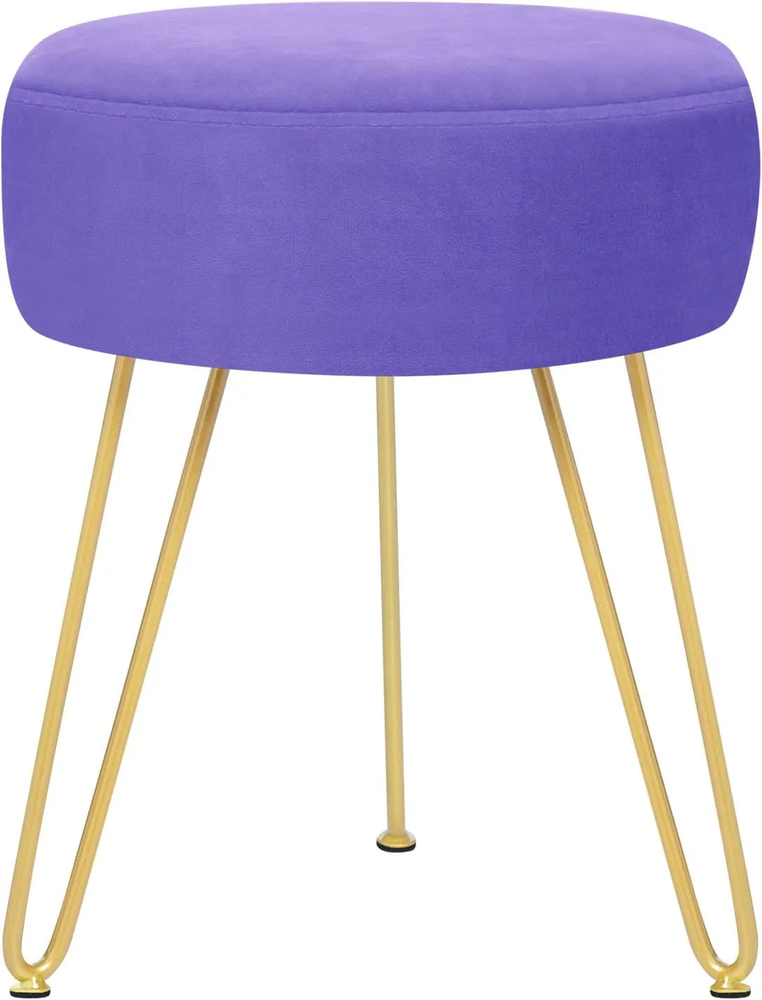 GERANT Multifunctional Vanity Stool - Velvet Footrest Stool-Upholstered Chair Stool -Ottoman Round Modern Dressing Chair - Side Coffee Table Seat with Golden Metal Leg for Living Room (Purple)