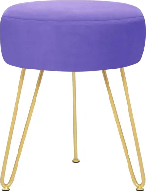 GERANT Multifunctional Vanity Stool - Velvet Footrest Stool-Upholstered Chair Stool -Ottoman Round Modern Dressing Chair - Side Coffee Table Seat with Golden Metal Leg for Living Room (Purple)