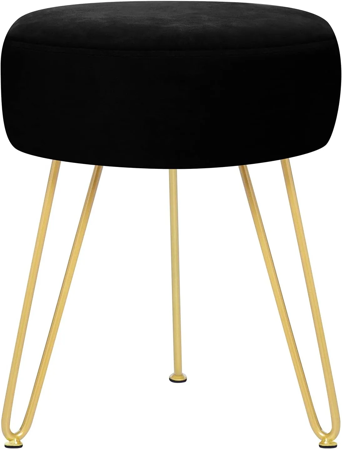 GERANT Multifunctional Vanity Stools - Velvet Round Ottoman Modern Dressing Stool -Upholstered Footrest Stool - Side Table Footstool with Golden Metal Leg for Living Room, Bedroom (Black)
