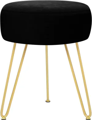 GERANT Multifunctional Vanity Stools - Velvet Round Ottoman Modern Dressing Stool -Upholstered Footrest Stool - Side Table Footstool with Golden Metal Leg for Living Room, Bedroom (Black)