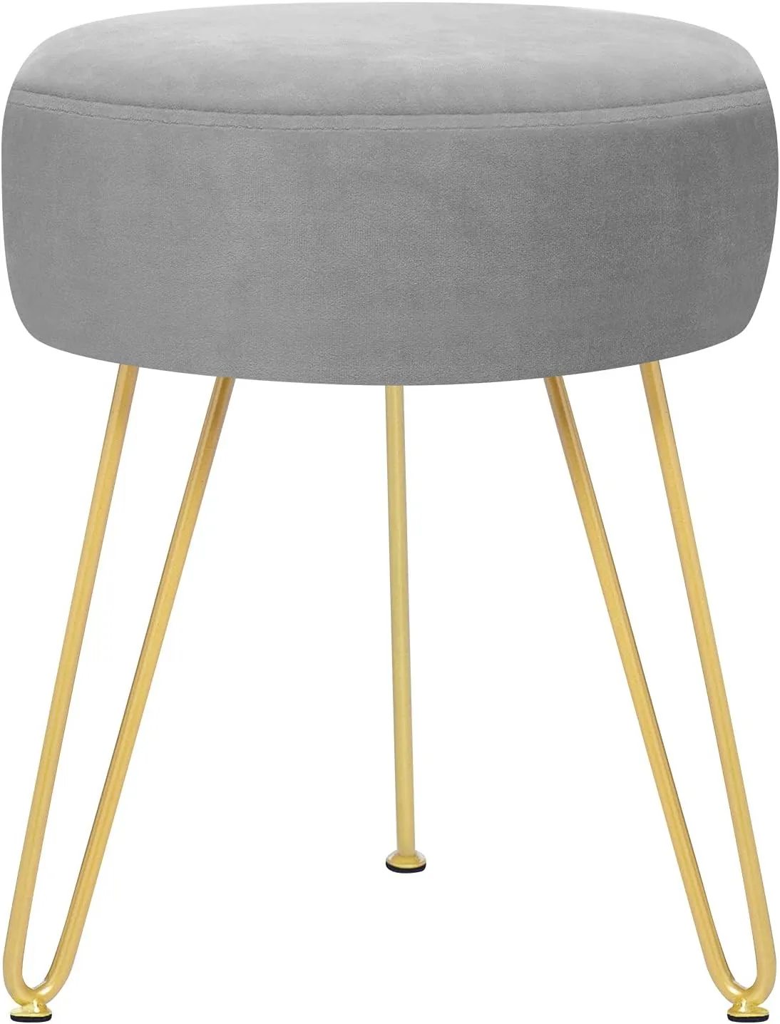 GERANT Multifunctional Vanity Stools - Velvet Round Ottoman Modern Dressing Stool -Upholstered Footrest Stool - Side Table Footstool with Golden Metal Leg for Living Room, Bedroom (Gray)