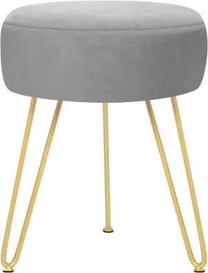 GERANT Multifunctional Vanity Stools - Velvet Round Ottoman Modern Dressing Stool -Upholstered Footrest Stool - Side Table Footstool with Golden Metal Leg for Living Room, Bedroom (Gray)