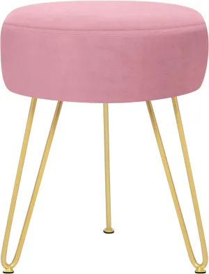 GERANT Multifunctional Vanity Stools - Velvet Round Ottoman Modern Dressing Stool -Upholstered Footrest Stool - Side Table Footstool with Golden Metal Leg for Living Room, Bedroom (Pink)
