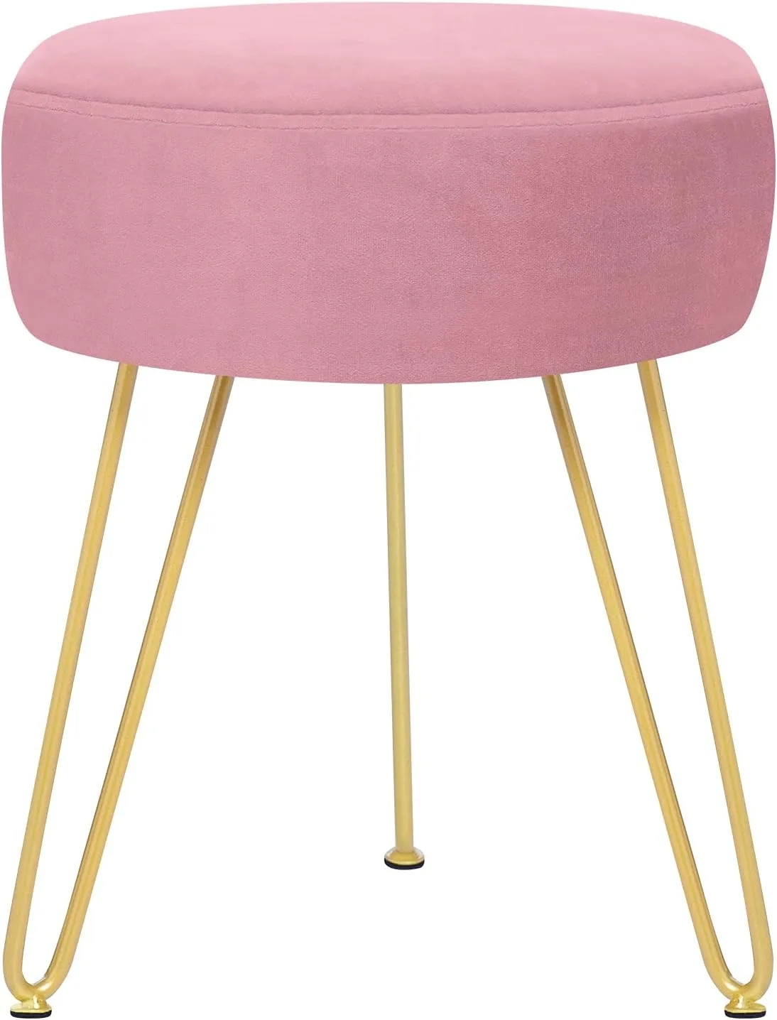 GERANT Multifunctional Vanity Stools - Velvet Round Ottoman Modern Dressing Stool -Upholstered Footrest Stool - Side Table Footstool with Golden Metal Leg for Living Room, Bedroom (Pink)
