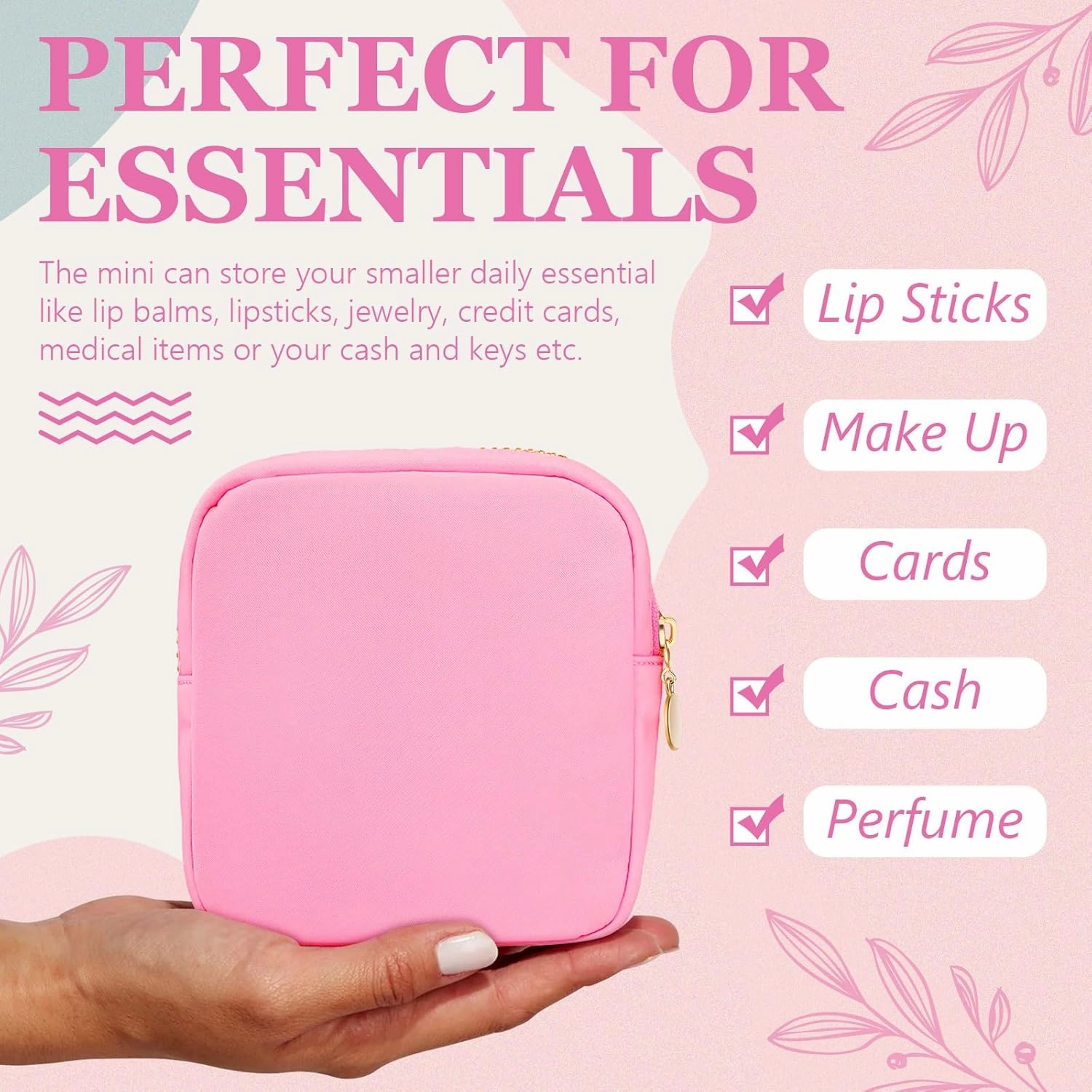 Giesiery 16 Pcs Preppy Makeup Bag Bulk Pink Mini Nylon Cosmetic Bag Blank DIY Craft Zipper Pouches for Makeup Cosmetic Toiletry Stationary Storage Purse Preppy Party Favors