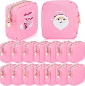 Giesiery 16 Pcs Preppy Makeup Bag Bulk Pink Mini Nylon Cosmetic Bag Blank DIY Craft Zipper Pouches for Makeup Cosmetic Toiletry Stationary Storage Purse Preppy Party Favors