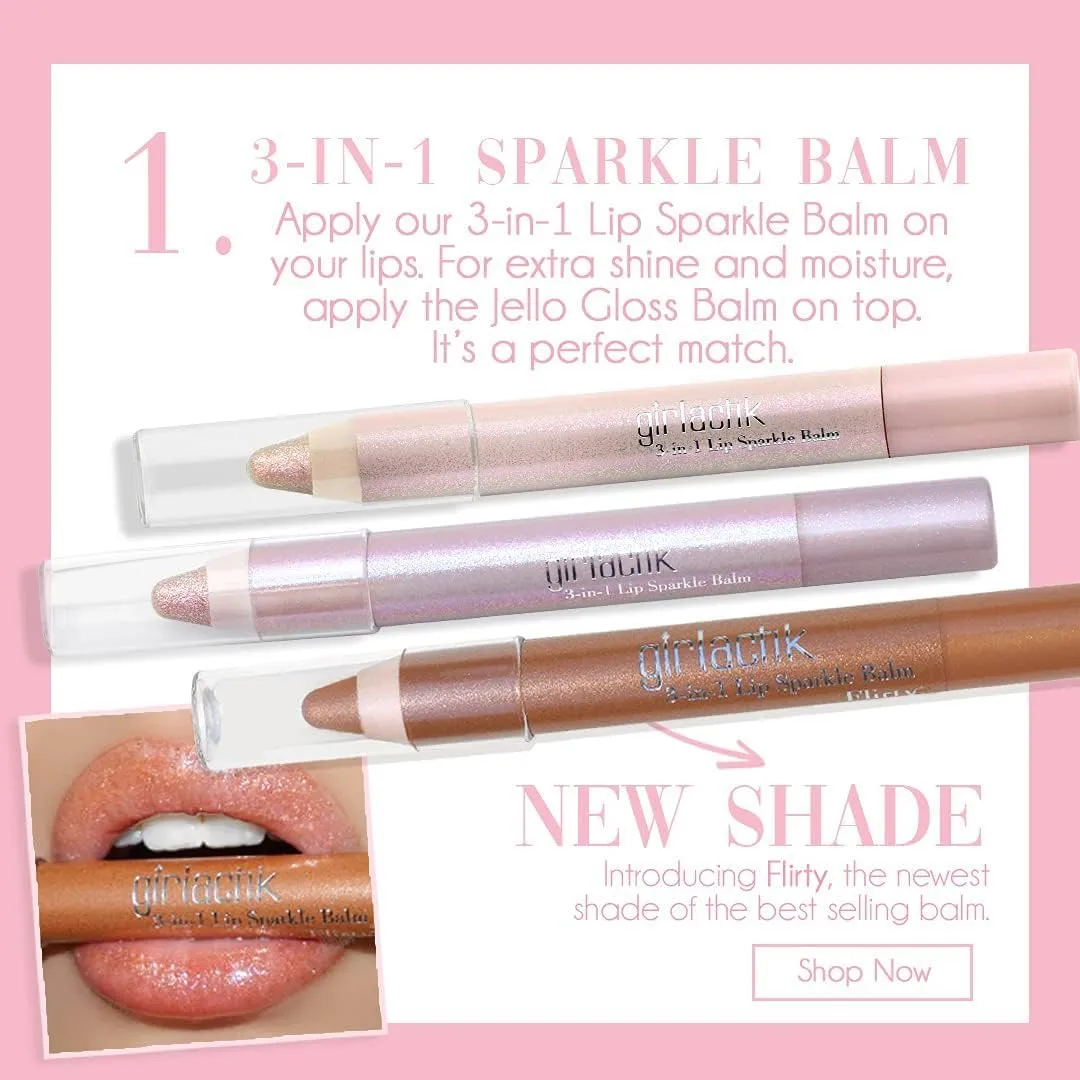 Girlactik 3-in-1 Lip Sparkle Balm - Luxurious Gloss Trio for Radiant Lips and Elegant Shine (Periwinkle)