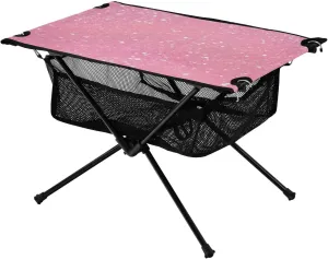 Glitter Blush Pink Outdoor Folding Table for Camping, Beach & Picnic – Portable, Easy-to-Carry Camping Side Table with Durable Bag for BBQ, Camp Use