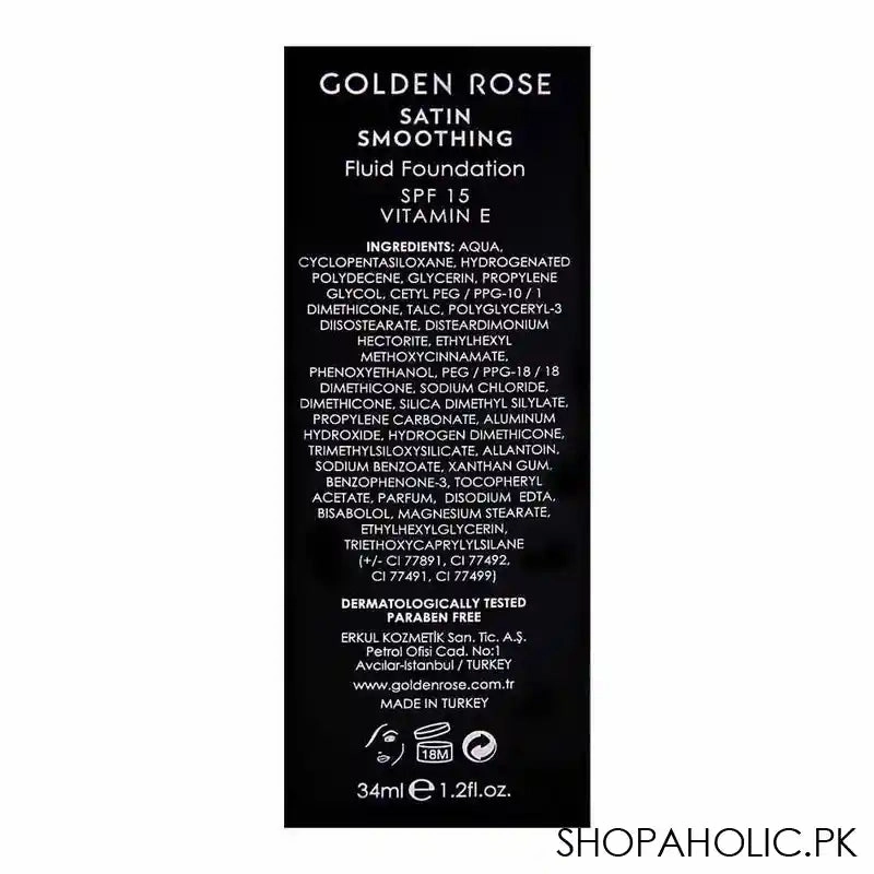 Golden Rose Satin Smoothing Fluid Foundation, 21, Paraben Free, SPF 15