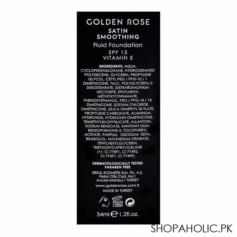 Golden Rose Satin Smoothing Fluid Foundation, 23, Paraben Free, SPF 15