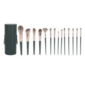 Green Makeup Blusher Brush Kit 14pcs Soft Synthetic Fibre Eyeshadow Blusher Set