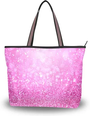Handbag for Women Glitter Vivid Pink Shoulder Bag Gym Tote Travel Shopping Satchel