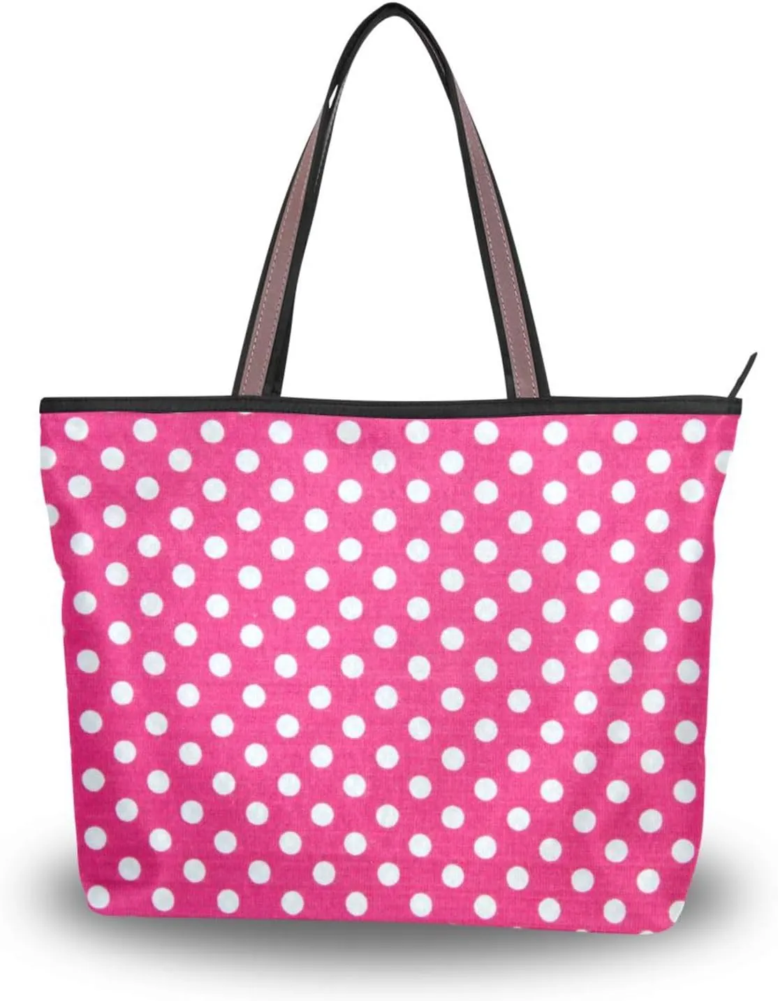 Handbag for Women Polka Dot Flower Pink Shoulder Bag Gym Tote Travel Shopping Satchel