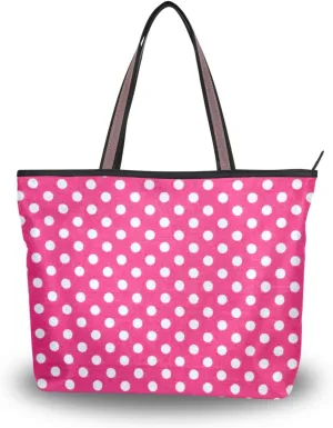 Handbag for Women Polka Dot Flower Pink Shoulder Bag Gym Tote Travel Shopping Satchel