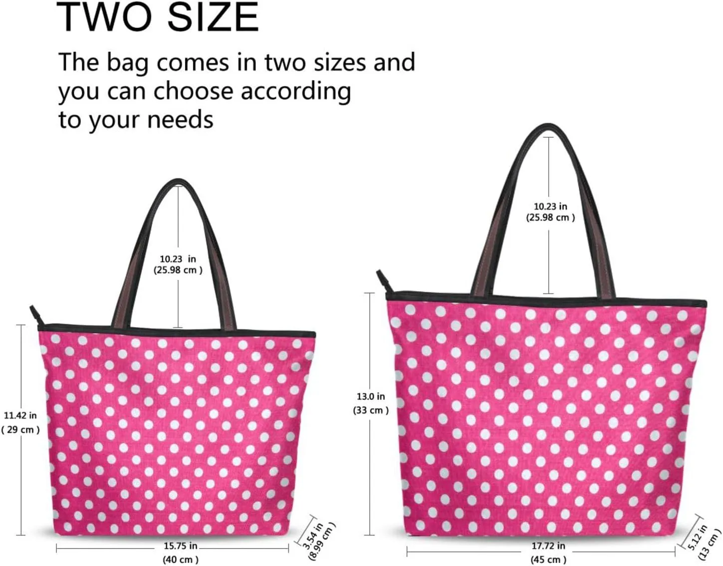 Handbag for Women Polka Dot Flower Pink Shoulder Bag Gym Tote Travel Shopping Satchel