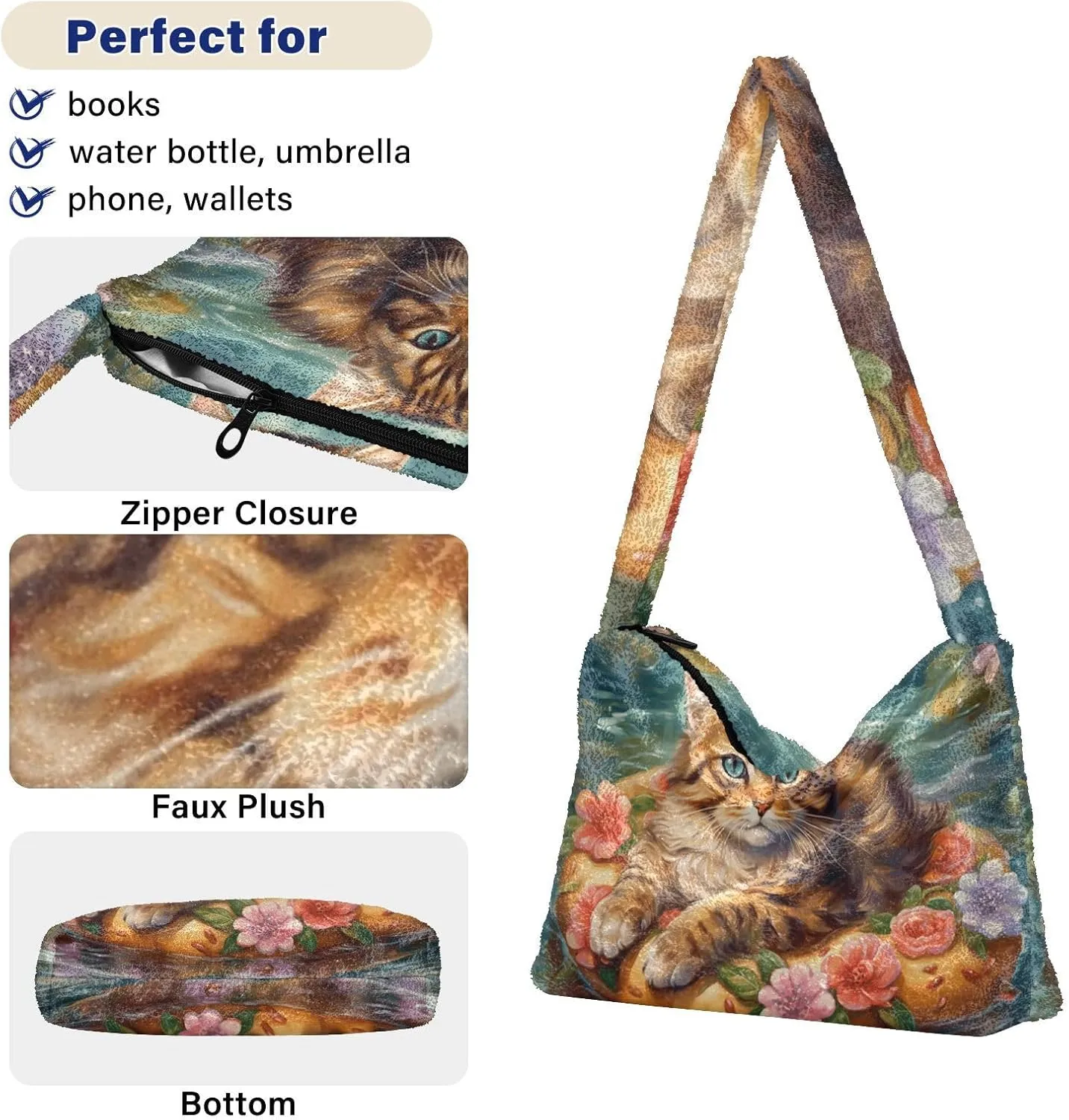 Handsome Dragon with Red and Blue Plush Bag, Book Totes for Women, Autumn Handbags