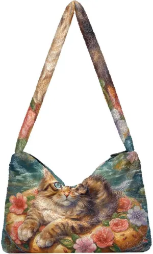 Handsome Dragon with Red and Blue Plush Bag, Book Totes for Women, Autumn Handbags